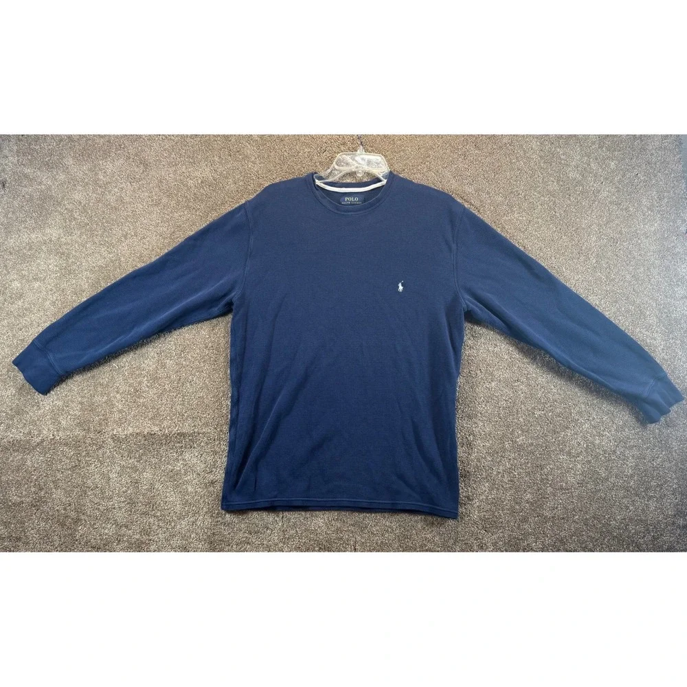 Polo Ralph Lauren Mens Navy Blue Waffle Knit Thermal Long Sleeve Shirt Size L